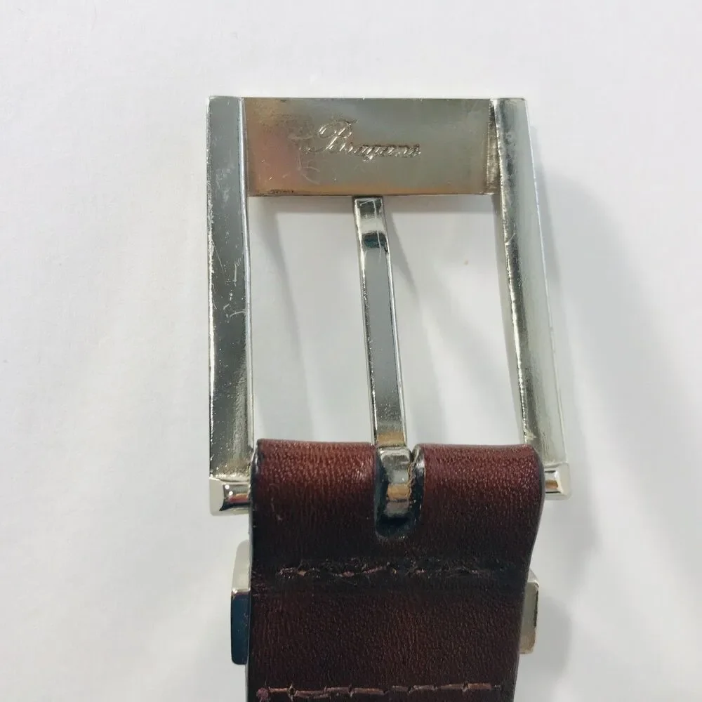 Bragano 42 Belt Brown Woven Leather Silver Buckle Classic Weave Canada Men’s